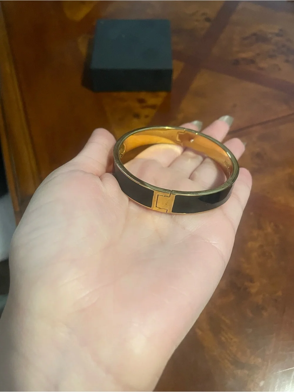 kate spade Hole Punch Gold and Black Enamel Spade Accent Bangle - Picture 8 of 8